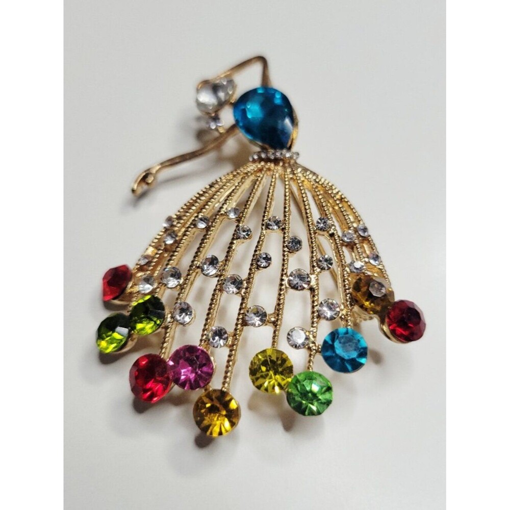🆕 NWT Vintage Inspired Amazing Tiny Dancer Rhinestone Crystal Brooch Gold Color